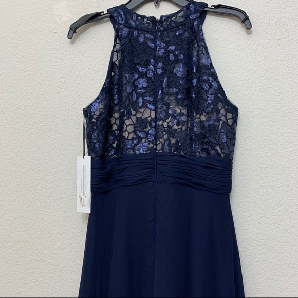 Calvin Klein Blue Halter Neck Beaded Bodice Gown Size 6 - Picture 10 of 13